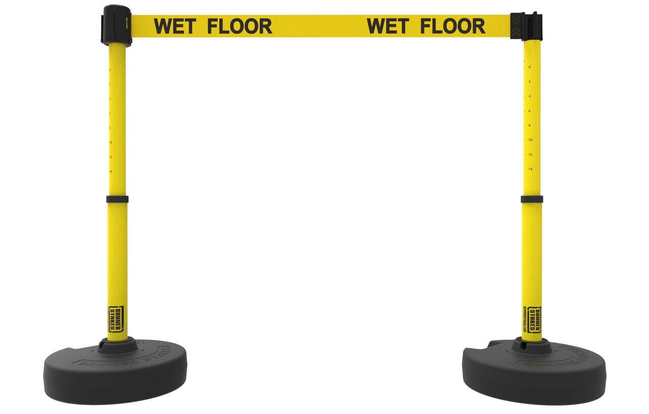 Banner Stakes Plus Barrier Set X2 With Yellow "Wet Floor" Banner